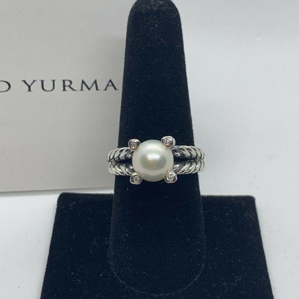 David Yurman Cable Pearl & Diamonds Ring Size 8